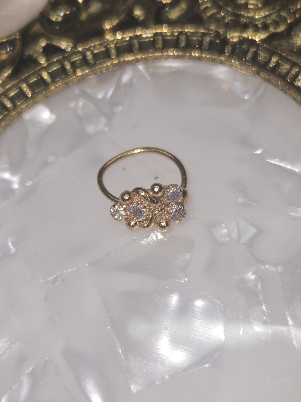Gold-Tone Floral CZ Nose Ring